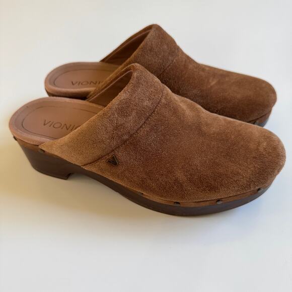 Vionic Kacie Clogs Suede Womens 8 Slip On Platform Western Tan Clogs Chunky Heel - Picture 1 of 10